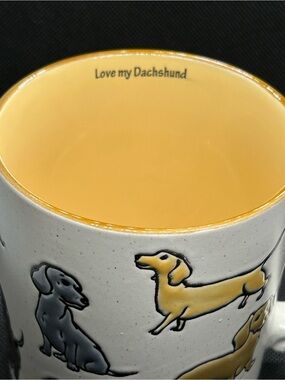Love My Dachshund Hand Painted Yellow & Cream Ceramic Mug